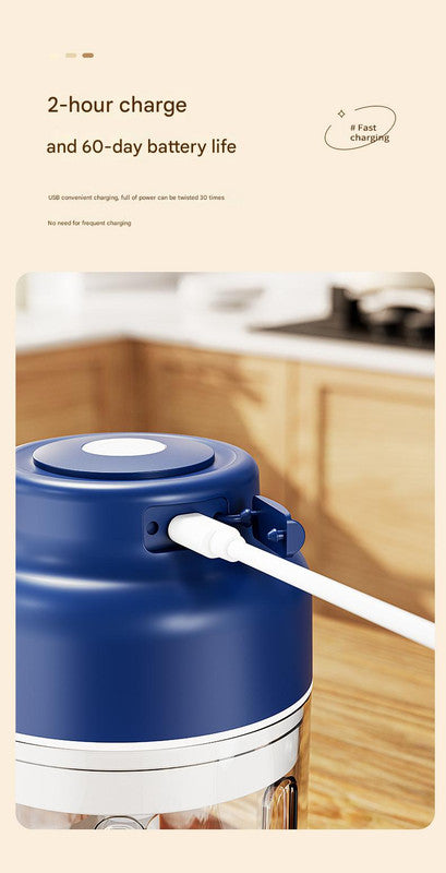 Powerful Mini Electric Food Chopper - USB Rechargeable Cordless Garlic & Meat Mincer(green 250ml + 4-blade knife)