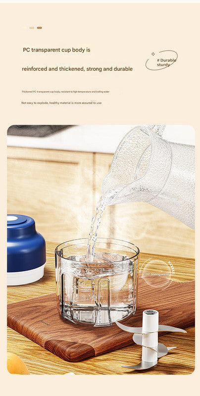 Powerful Mini Electric Food Chopper - USB Rechargeable Cordless Garlic & Meat Mincer(purple 250ml + 4-blade knife)