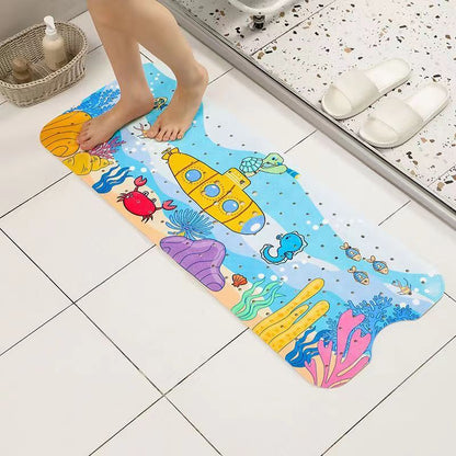 Non-Slip PVC Bath & Shower Mat with Suction Cups and Drainage Holes - Cartoon Ocean Theme(Submarine)