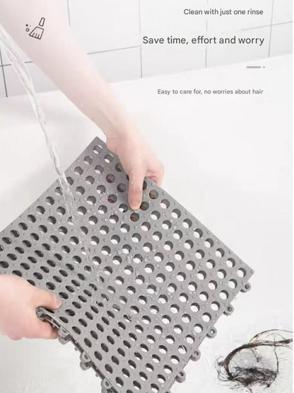 White And Yellow DIY Interlocking Non-Slip Floor Tiles - 18-Pack PVC Drainage Mat for Shower & Bathroom Safety