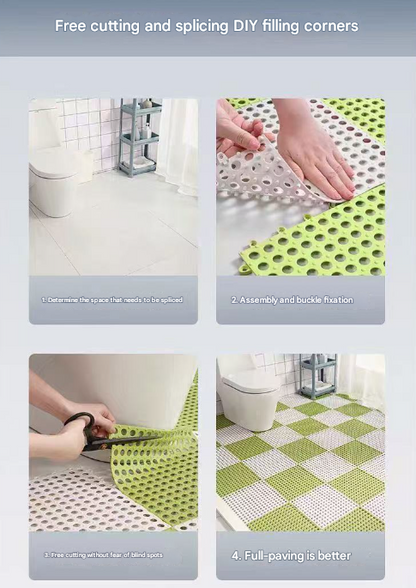 White And Yellow DIY Interlocking Non-Slip Floor Tiles - 12-Pack PVC Drainage Mat for Shower & Bathroom Safety