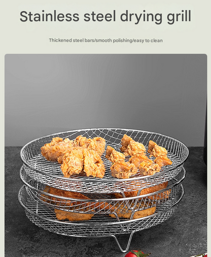 Silver 3-Pack Stackable Air fryer Racks - Food Grade Stainless Steel Multi-Layer Dehydrator & Crisper Tray Accessory