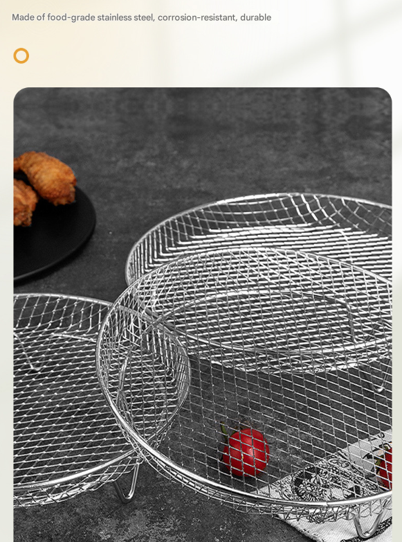 Silver 3-Pack Stackable Air fryer Racks - Food Grade Stainless Steel Multi-Layer Dehydrator & Crisper Tray Accessory