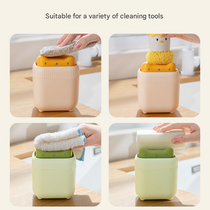 2 Pcs Green Cute Cat Press-to-Dispense Soap Pump & Sponge Caddy for Kitchen Sink