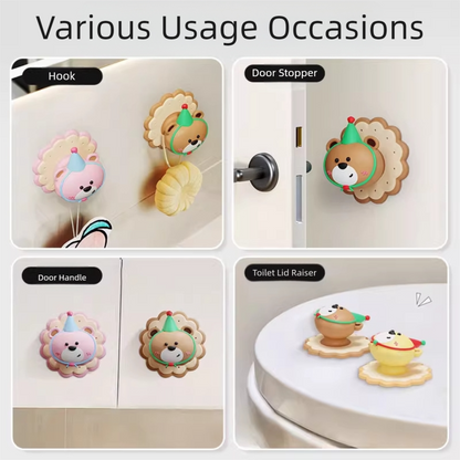 4 Pcs Yellow Adorable Bear Wall Protector - Multi-Use Self-Adhesive Door Stopper Bumper