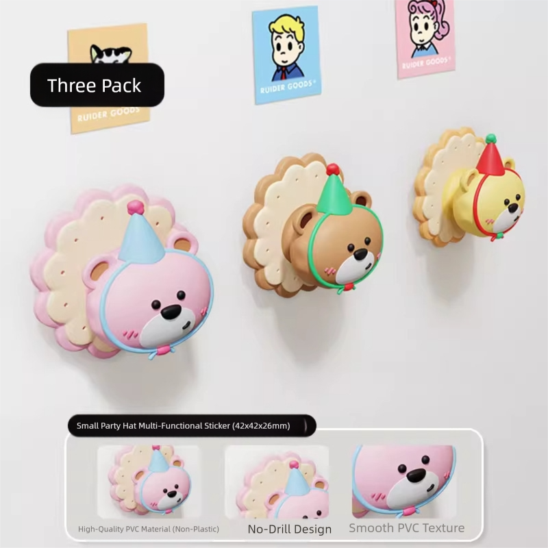3 Pcs (Pink + Brown + Yellow) Adorable Bear Wall Protector - Multi-Use Self-Adhesive Door Stopper Bumper