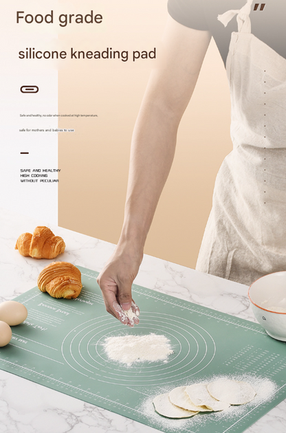 Dark Blue 3-Piece Silicone Baking Set - Non-Stick Pastry Mat with Measurements, Rolling Pin & Dough Scraper