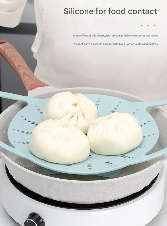 Large Pink Flexible Silicone Steamer Basket with Heat-Resistant Handles - Food-Grade Vegetable Steamer Insert for Pots & Pans