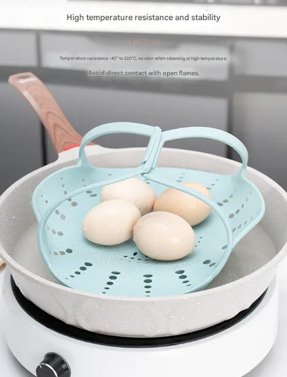 Large Pink Flexible Silicone Steamer Basket with Heat-Resistant Handles - Food-Grade Vegetable Steamer Insert for Pots & Pans