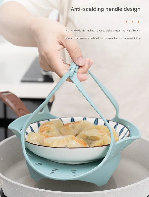 Large Pink Flexible Silicone Steamer Basket with Heat-Resistant Handles - Food-Grade Vegetable Steamer Insert for Pots & Pans