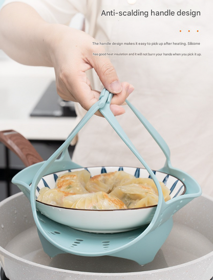 Small Blue Flexible Silicone Steamer Basket with Heat-Resistant Handles - Food-Grade Vegetable Steamer Insert for Pots & Pans