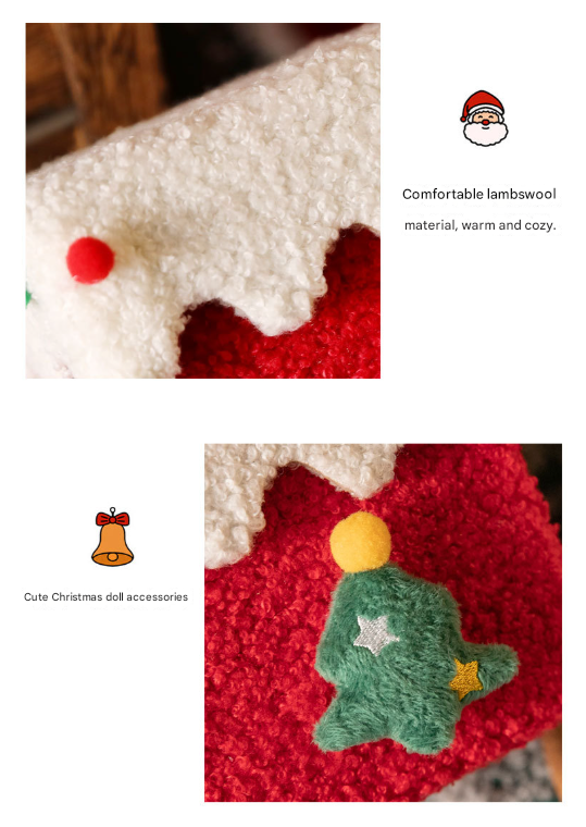 Red and White Luxe Plush Christmas Gift Box - Decorative Holiday Treat Box with Snowy Trim