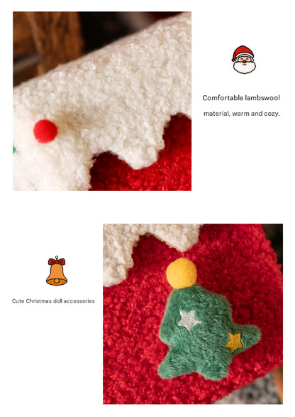 White and Green Luxe Plush Christmas Gift Box - Decorative Holiday Treat Box with Snowy Trim