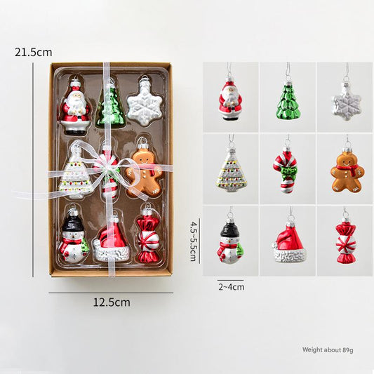 Style A Colorful Charming Miniature Glass Christmas Ornament Set - 9pc Classic Holiday Figures