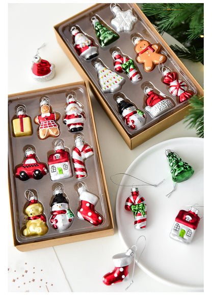 Style B Colorful Whimsical Miniature Glass Christmas Ornament Set - 9pc Retro Holiday Collection