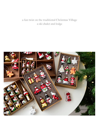 Style B Colorful Whimsical Miniature Glass Christmas Ornament Set - 9pc Retro Holiday Collection