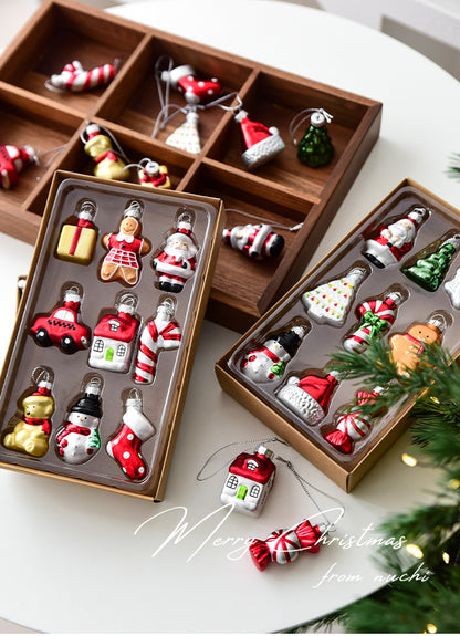 Style C Colorful Dainty Miniature Glass Christmas Ornament Set - 6pc Micro Holiday Characters
