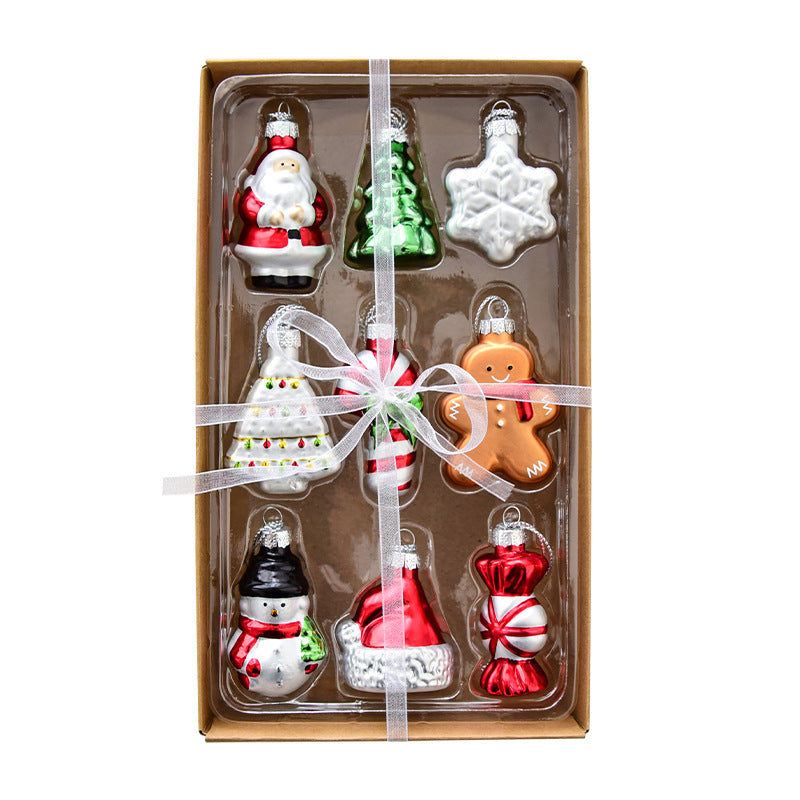 Style C Colorful Dainty Miniature Glass Christmas Ornament Set - 6pc Micro Holiday Characters