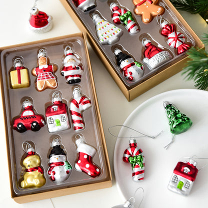 Style C Colorful Dainty Miniature Glass Christmas Ornament Set - 6pc Micro Holiday Characters