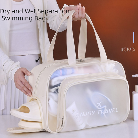 Beige Waterproof Wet Dry Separation Travel Bag - Gym, Beach, Swim, Sports Tote with Shoe Compartment(Filming props are not included)