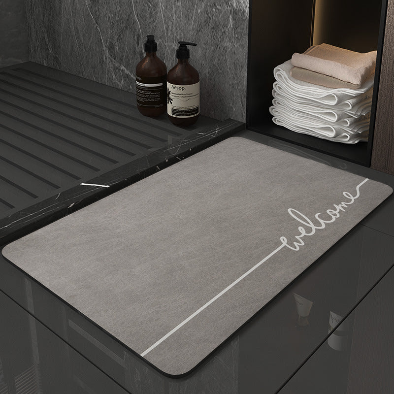 Super Absorbent Quick-Dry Diatomite Bath Mat - Non-Slip Suede Finish Bathroom Floor Mat(letter Gray )