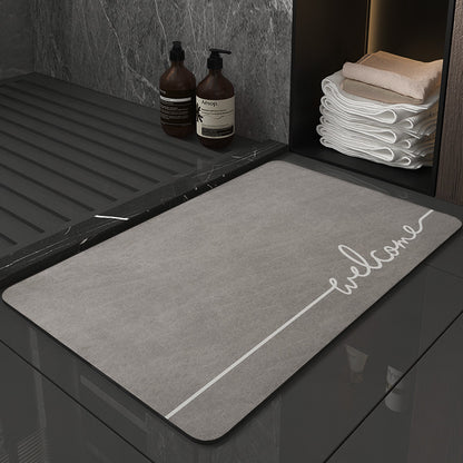 Super Absorbent Quick-Dry Diatomite Bath Mat - Non-Slip Suede Finish Bathroom Floor Mat(letter Gray )