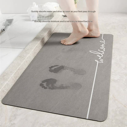 Super Absorbent Quick-Dry Diatomite Bath Mat - Non-Slip Suede Finish Bathroom Floor Mat(Letter Brown)