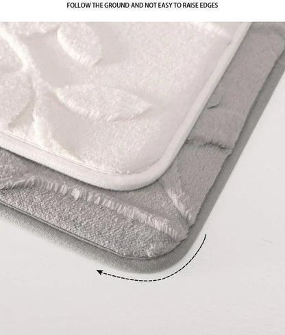 Plush Embossed Leaf Bath Mat - Ultra Soft, Absorbent & Non-Slip Bathroom Rug(White 50*80㎝)
