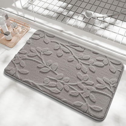 Plush Embossed Leaf Bath Mat - Ultra Soft, Absorbent & Non-Slip Bathroom Rug(Light gray 50*80㎝)