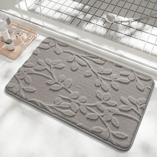 Plush Embossed Leaf Bath Mat - Ultra Soft, Absorbent & Non-Slip Bathroom Rug(Light gray 50*80㎝)