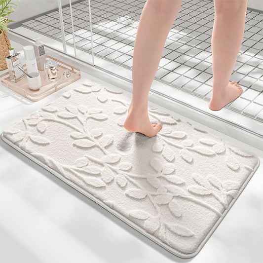 Plush Embossed Leaf Bath Mat - Ultra Soft, Absorbent & Non-Slip Bathroom Rug(Light gray 50*80㎝)
