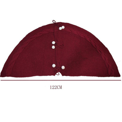 Festive Knit Christmas Tree Skirt - Acrylic Red Tree Mat with Pom-Poms 122cm