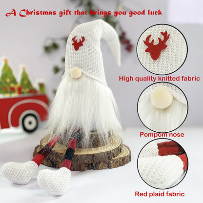2-Pack Christmas Gnome Decorations - Red & White Long Leg Faceless Santa Elf Plush Ornaments