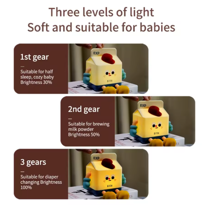 Adorable Milk Carton LED Night Light - USB Rechargeable Silicone Lamp with Tap Control, Timer & 3 Brightness Levels