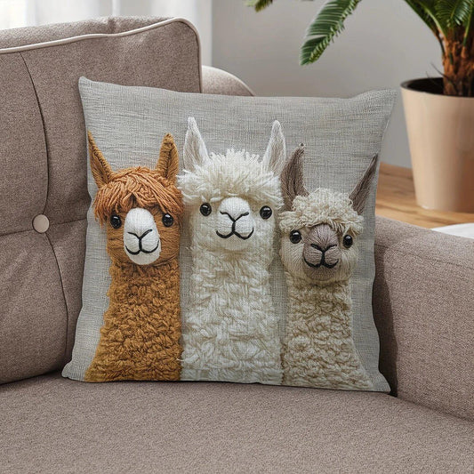 4-PCS Vintage Alpaca Friends Decorative Pillow Covers - Single-Sided Print, 45x45cm - Mekamart Australia