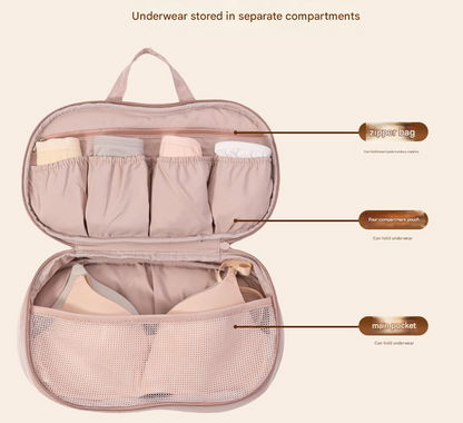 Beige Portable Underwear Travel Organizer Bag - Bra & Lingerie Storage, Anti-Deformation Case for Business Trips
