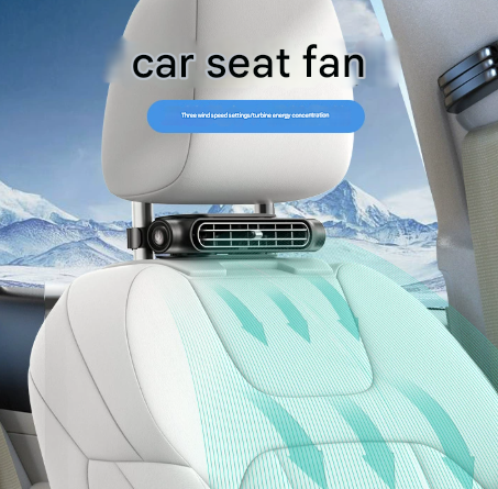 White Car Seat Headrest Fan - USB Powered Bladeless Rear Seat Fan for Vehicle Cooling (175x75x34mm)