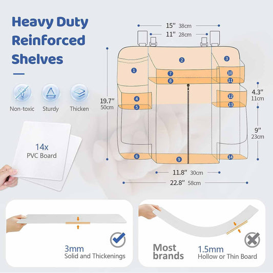 Light Grey Nursery Storage Organizer - Heavy Duty Reinforced Hanging Diaper Caddy for Crib or Wall (58x30x50 cm)