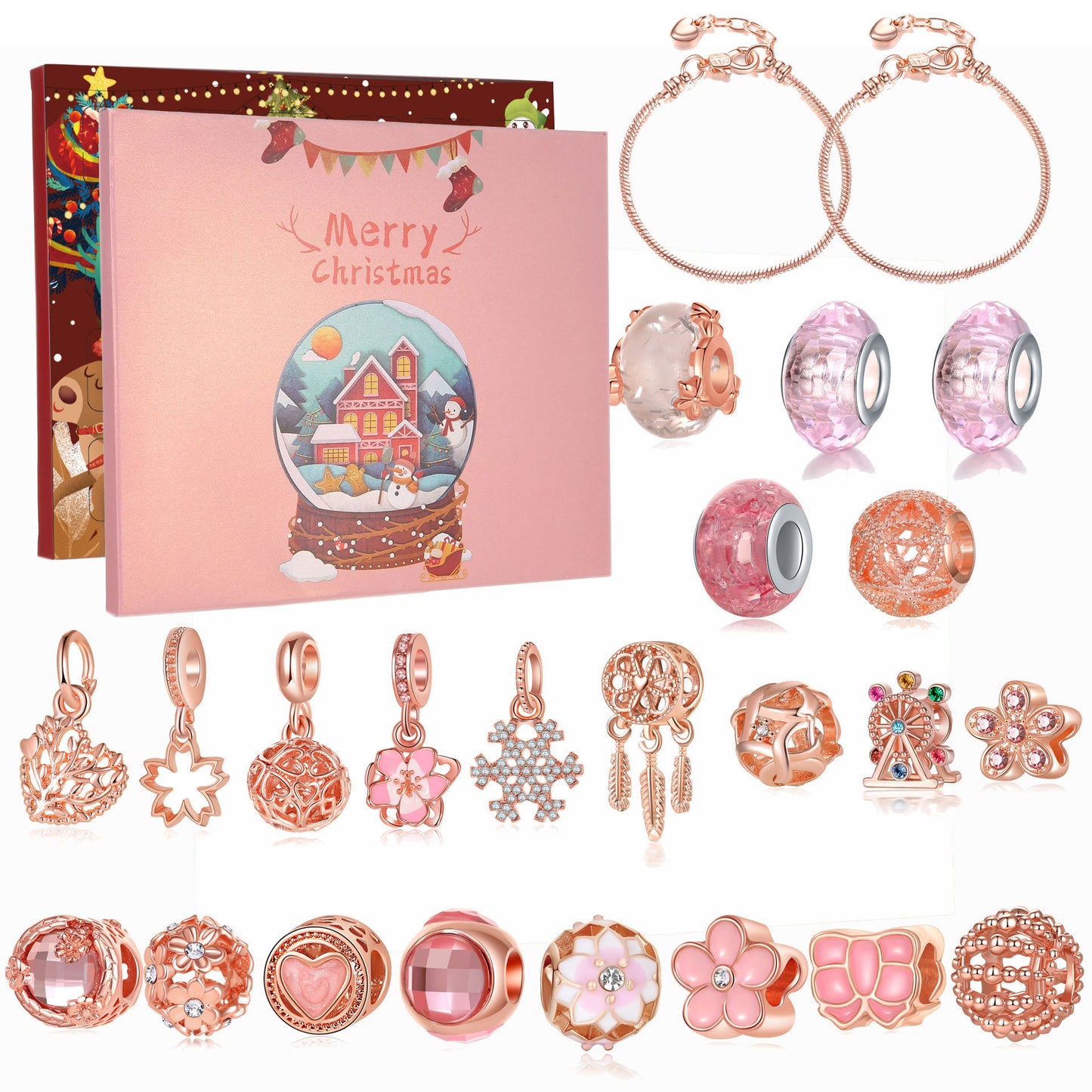 Christmas Advent Calendar DIY Charm Bracelet Kit Rose Gold Jewellery Making Blind Box Gift Set for Girls and Teens