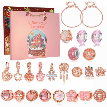 Christmas Advent Calendar DIY Charm Bracelet Kit Rose Gold Jewellery Making Blind Box Gift Set for Girls and Teens