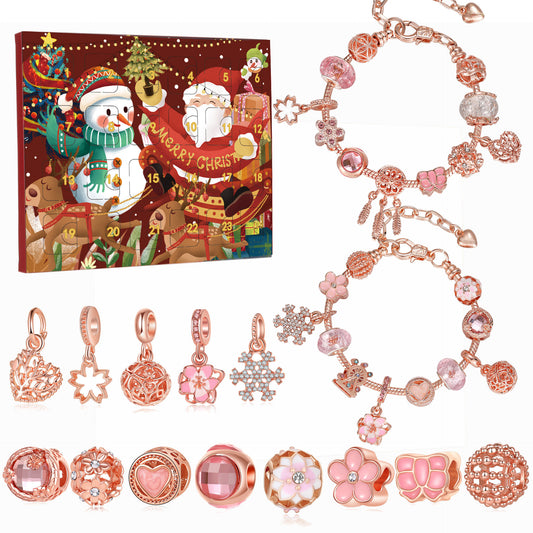 Christmas Advent Calendar DIY Charm Bracelet Kit Rose Gold Jewellery Making Blind Box Gift Set for Girls and Teens