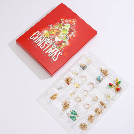 Santa Claus Edition Christmas Jewellery Advent Calendar 24 Day Countdown Blind Box Set Includes Earrings Rings Necklaces and Bracelets Festive Gift for Her