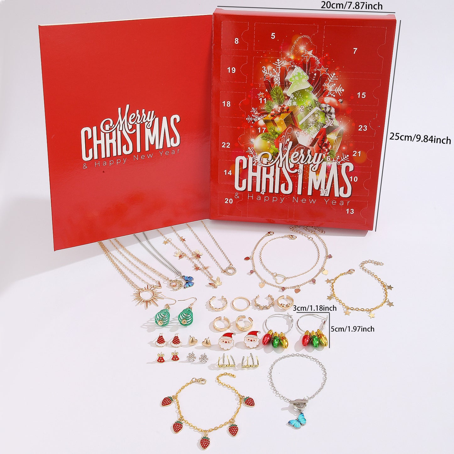 Santa Claus Edition Christmas Jewellery Advent Calendar 24 Day Countdown Blind Box Set Includes Earrings Rings Necklaces and Bracelets Festive Gift for Her