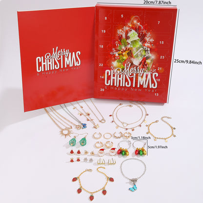 Santa Claus Edition Christmas Jewellery Advent Calendar 24 Day Countdown Blind Box Set Includes Earrings Rings Necklaces and Bracelets Festive Gift for Her
