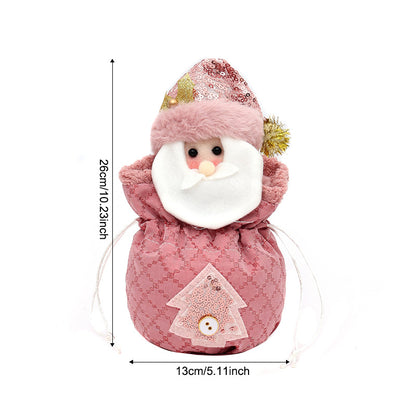3 Pack Pink Christmas Drawstring Gift Bags Plush 3D Santa Snowman Reindeer Candy Pouches for Holiday Favours