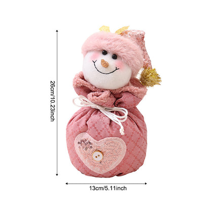 3 Pack Pink Christmas Drawstring Gift Bags Plush 3D Santa Snowman Reindeer Candy Pouches for Holiday Favours