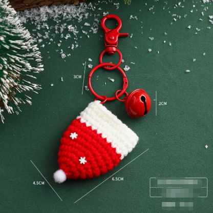Handmade Christmas Crochet Keychain Knitted Yarn Keyring with Floating Display Case Festive Bag Charm Ideal for Kris Kringle and Stocking Stuffers