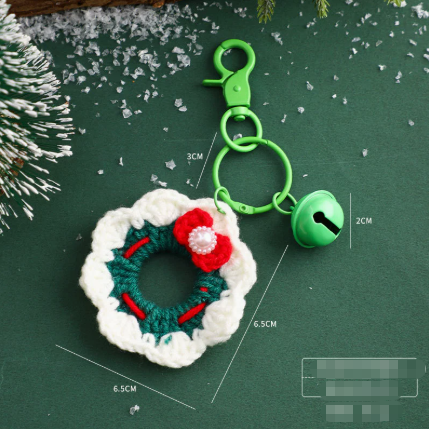 Handmade Christmas Crochet Keychain Knitted Yarn Keyring with Floating Display Case Festive Bag Charm Ideal for Kris Kringle and Stocking Stuffers