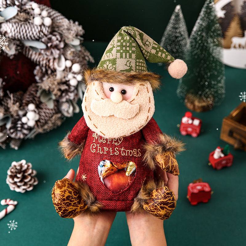 3 Pack Christmas Plush Treat Bags Santa Snowman Reindeer Gift Sacks with Heart Window Cute Holiday Candy Holders Ideal for Kids Parties