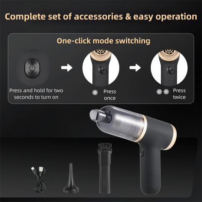 Black Portable 2-in-1 Cordless Vacuum Duster Kit with 2 Attachments